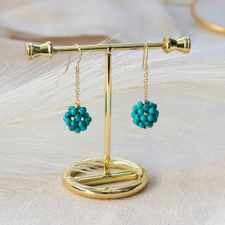 Turquoise Bead Gold Earrings