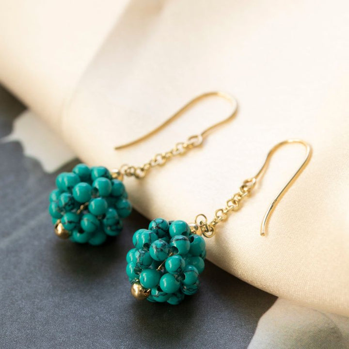 Turquoise Bead Gold Earrings