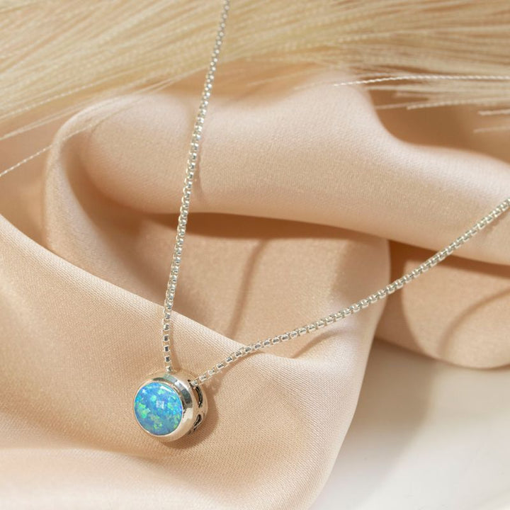 14K Gold Plated Blue Opal Pendant Necklace