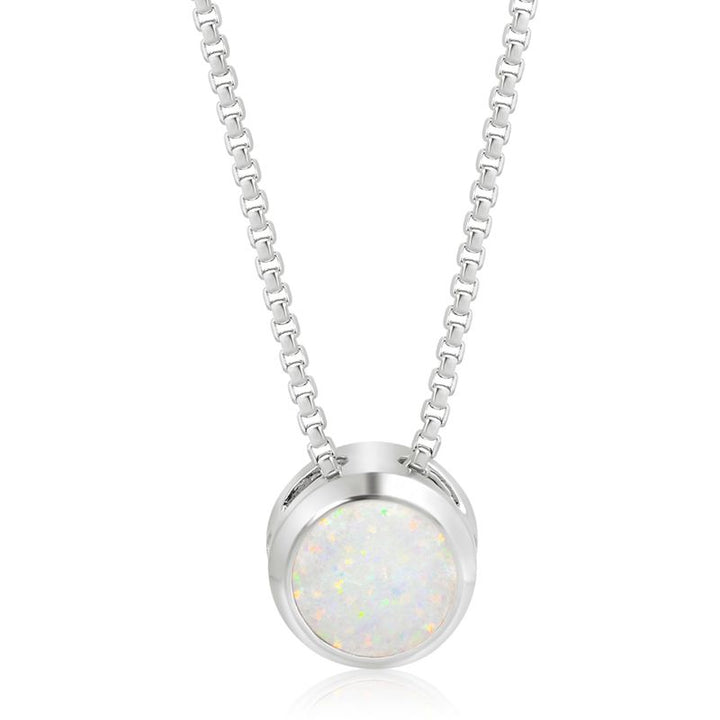 Silver White Opal Pendant Necklace