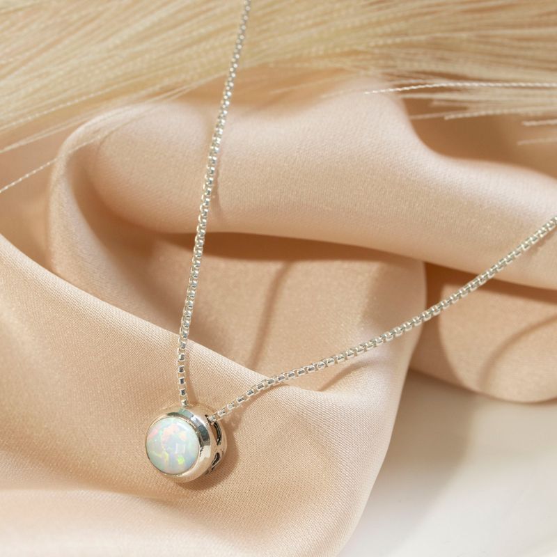 Silver White Opal Pendant Necklace