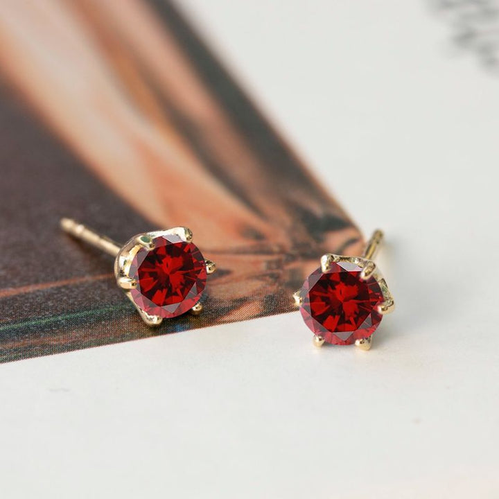 Handmade 14K Gold Plated Garnet Studs - 7mm