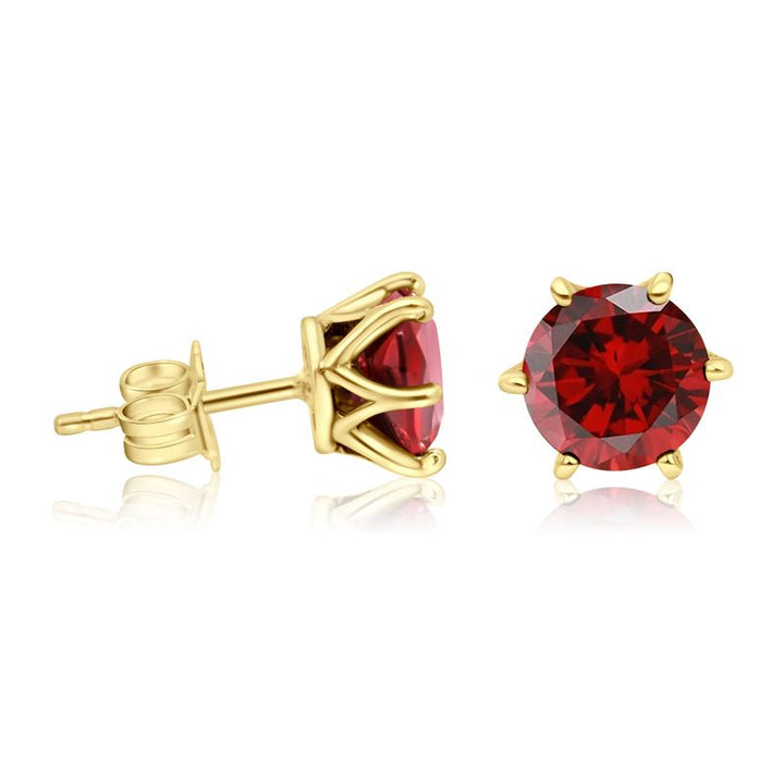 Handmade 14K Gold Plated Garnet Studs - 7mm