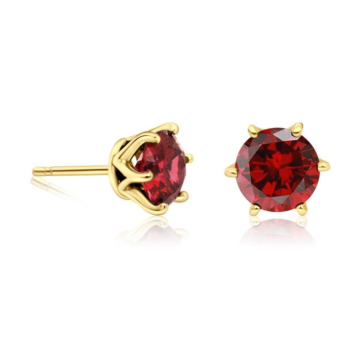 Handmade 14K Gold Plated Garnet Studs - 7mm