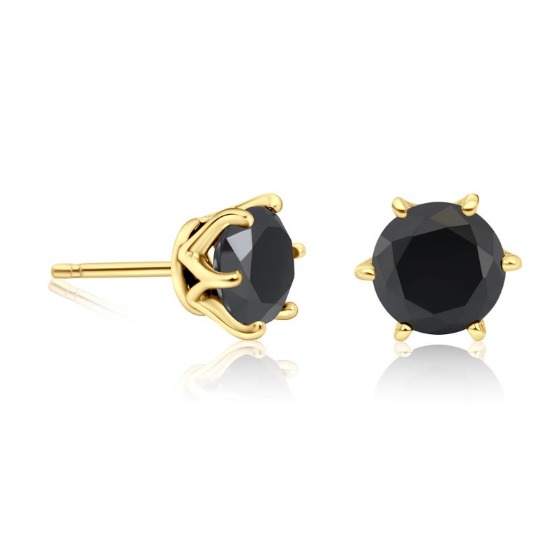 Black CZ Gold Plated Studs - 7mm Dec Birthstone