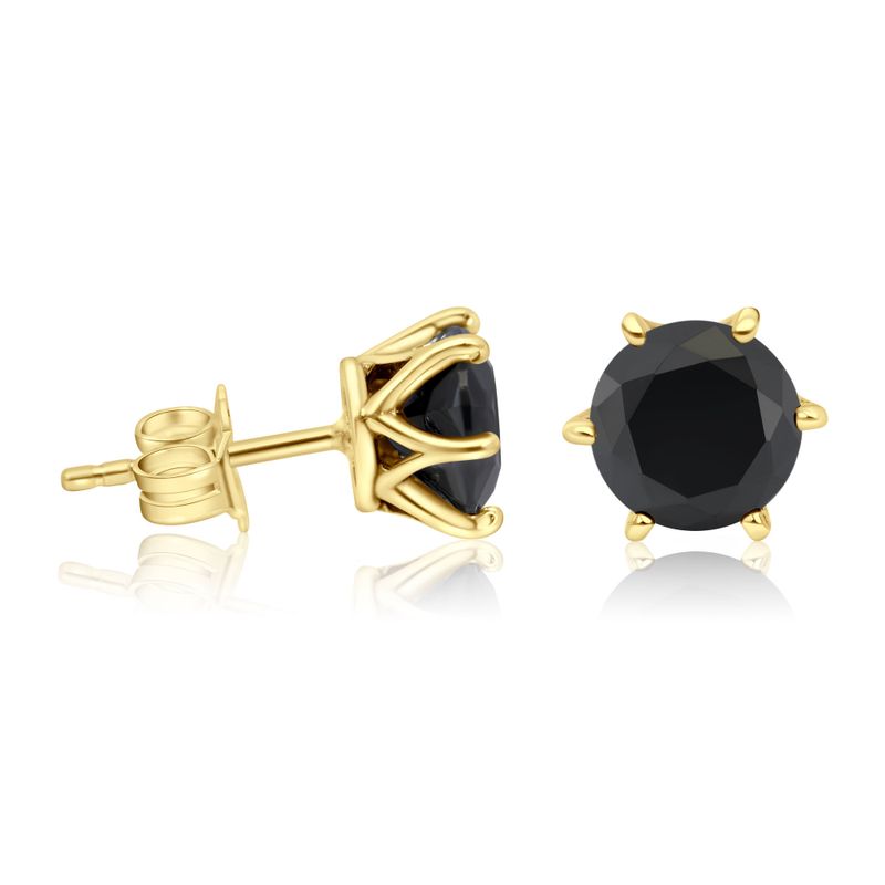 Black CZ Gold Plated Studs - 7mm Dec Birthstone