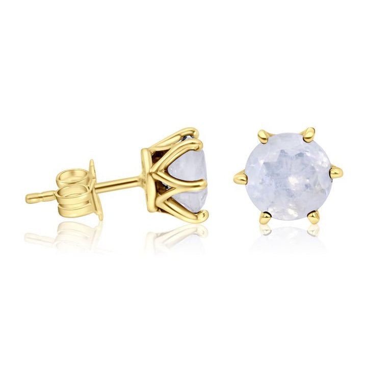 14K Gold Plated Moonstone Studs - 7mm June Birthstone, Handmade