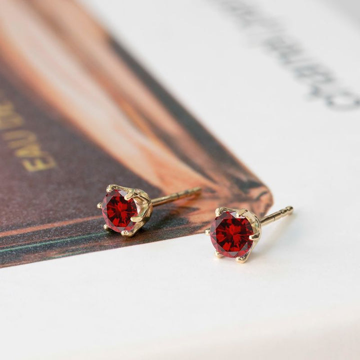 14K Gold Plated Garnet Studs - 5mm, Handmade, Dainty Birthday Gift