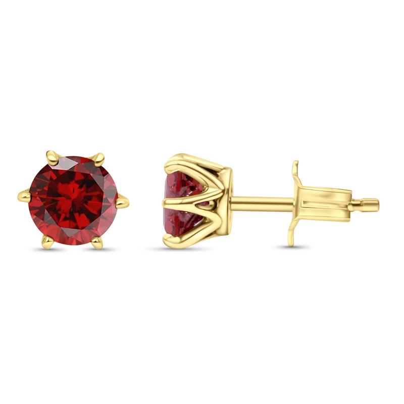 14K Gold Plated Garnet Studs - 5mm, Handmade, Dainty Birthday Gift