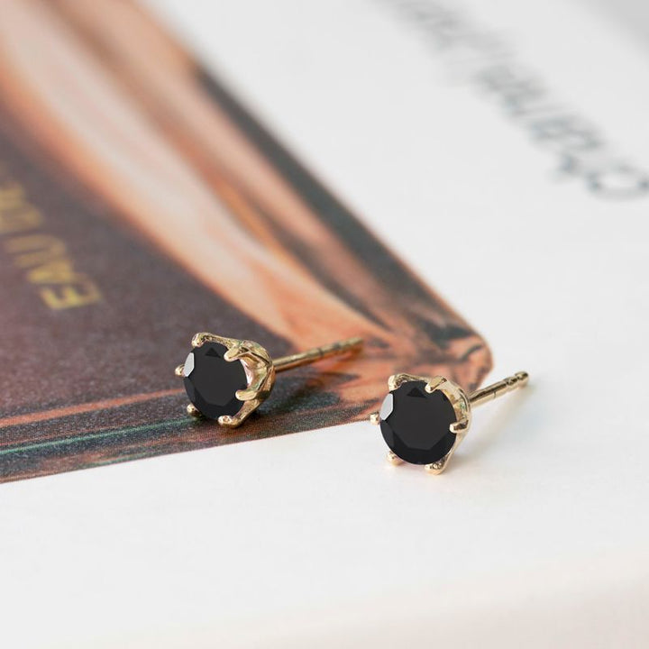 14K Gold Plated Black CZ Stud Earrings - 5mm Dec Birthstone