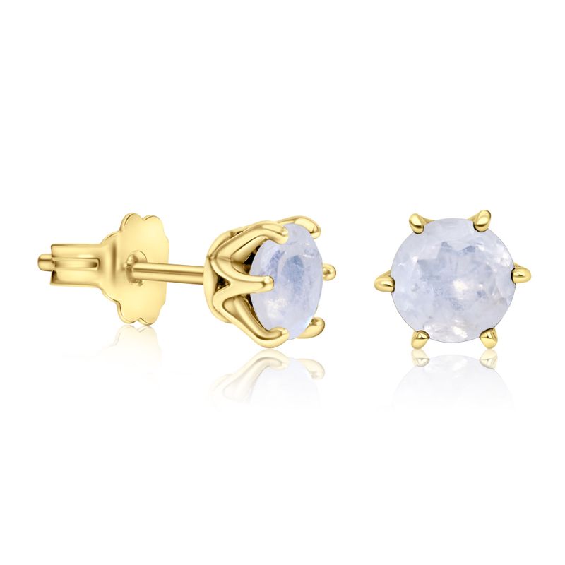 14K Gold Plated Moonstone Studs - 5mm June Birthstone, Handmade