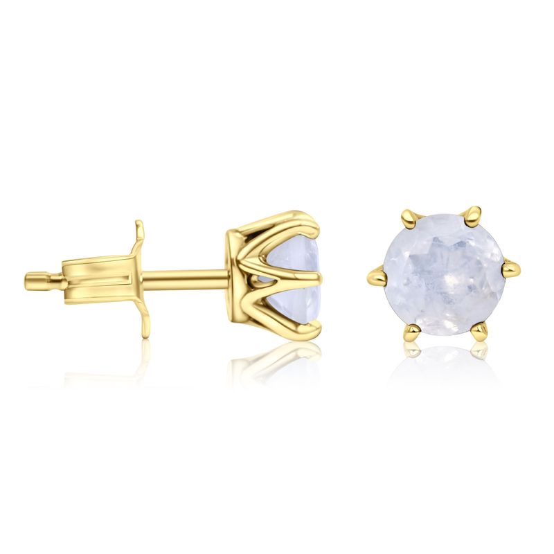 14K Gold Plated Moonstone Studs - 5mm June Birthstone, Handmade