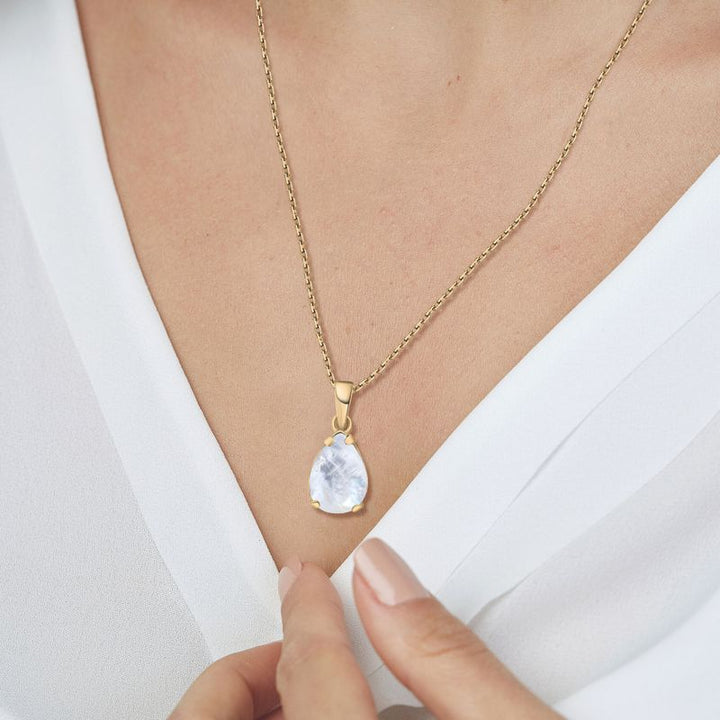 14K Gold Plated Moonstone Teardrop Pendant Necklace