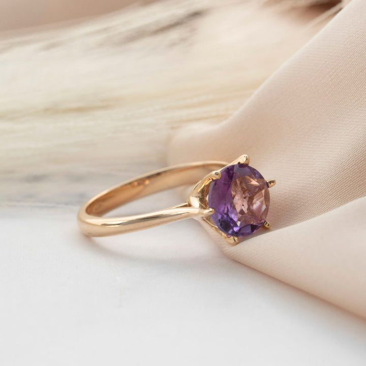 Red Gold Amethyst Ring - Handcrafted in Israel