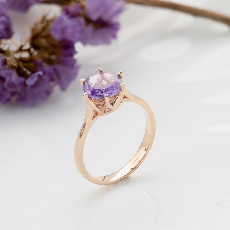 Red Gold Amethyst Ring - Handcrafted in Israel