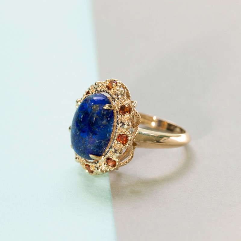 Yellow Gold Ring Antique 10X14 Lapis