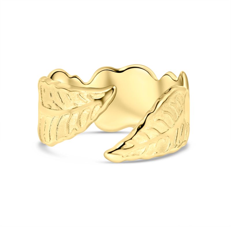 14K Gold Plated Leaf Ring - Adjustable 925 Silver, Gemstone, Women's Jewelry
