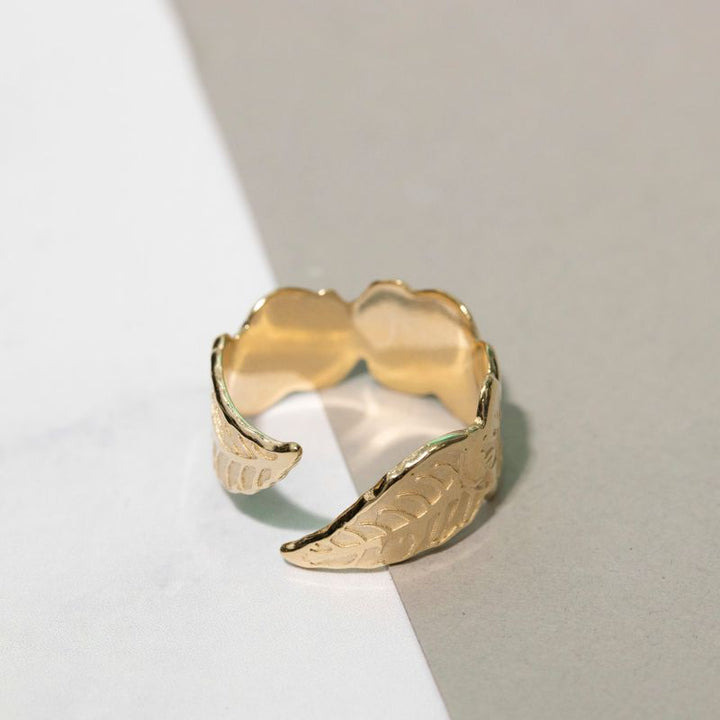 14K Gold Plated Leaf Ring - Adjustable 925 Silver, Gemstone, Women's Jewelry