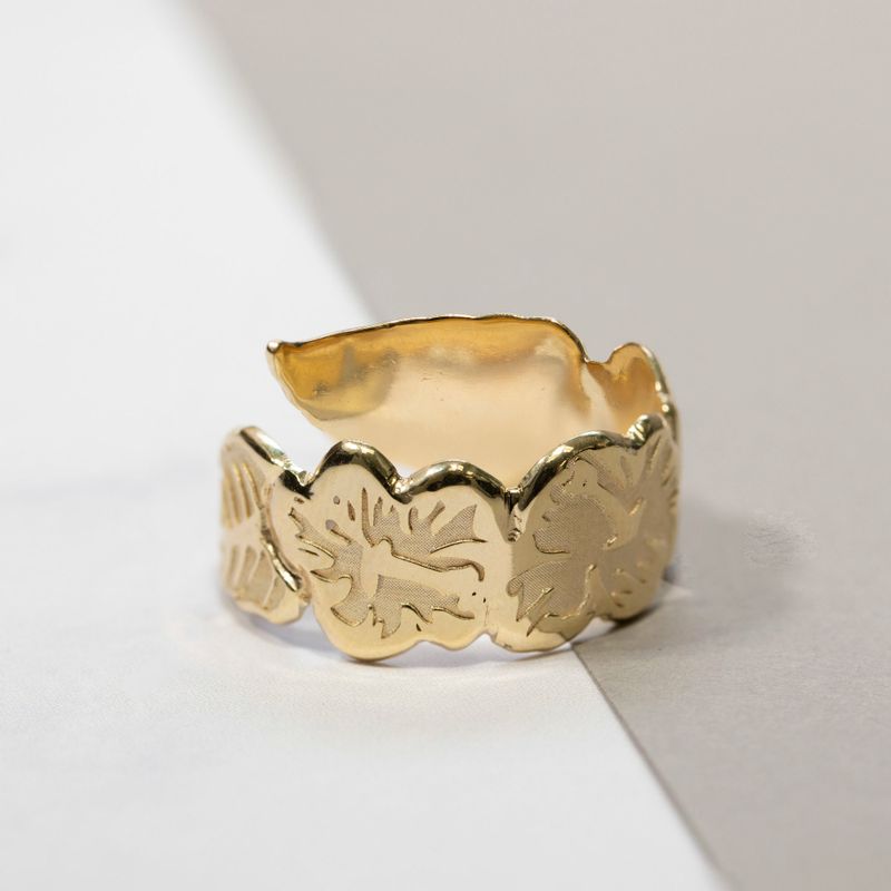 14K Gold Plated Leaf Ring - Adjustable 925 Silver, Gemstone, Women's Jewelry