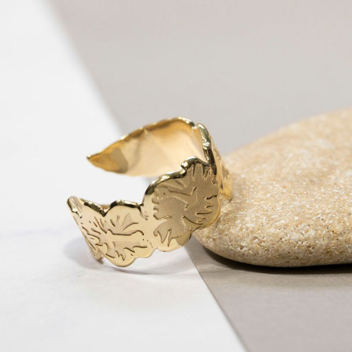 14K Gold Plated Leaf Ring - Adjustable 925 Silver, Gemstone, Women's Jewelry