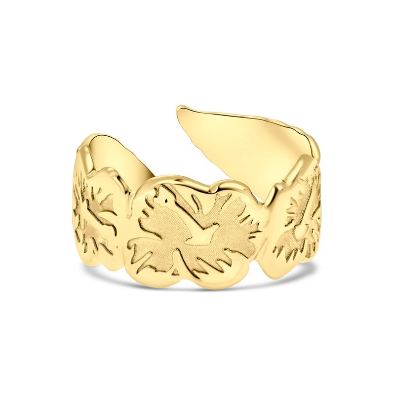 14K Gold Plated Leaf Ring - Adjustable 925 Silver, Gemstone, Women's Jewelry
