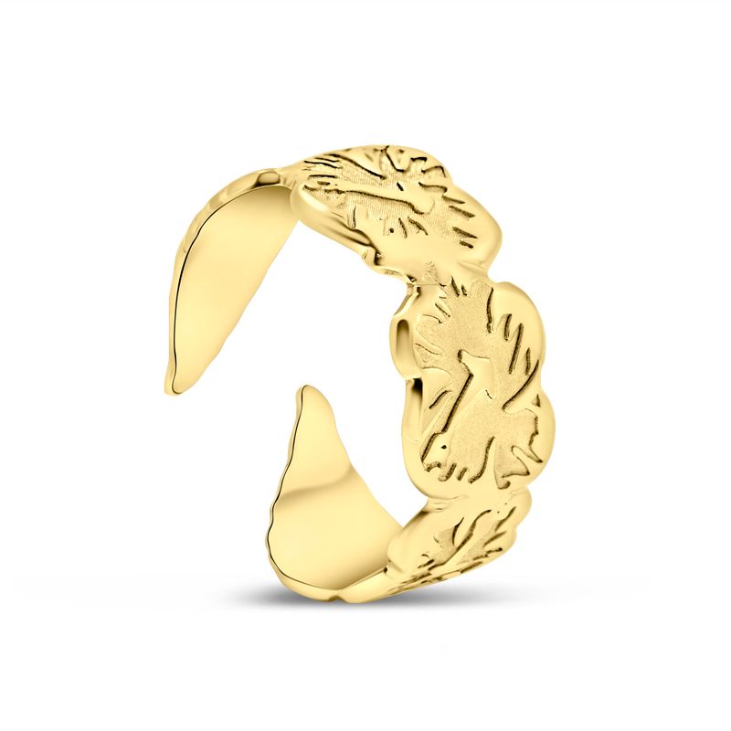 14K Gold Plated Leaf Ring - Adjustable 925 Silver, Gemstone, Women's Jewelry