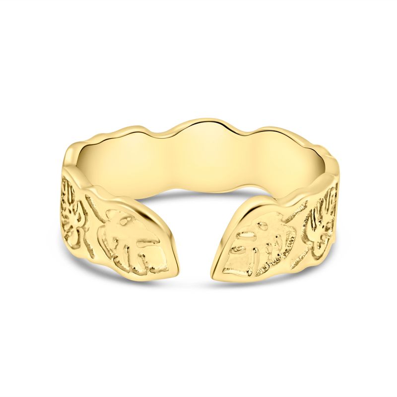 14K Gold Plated Leaf Ring - 925 Silver, Adjustable, Handmade