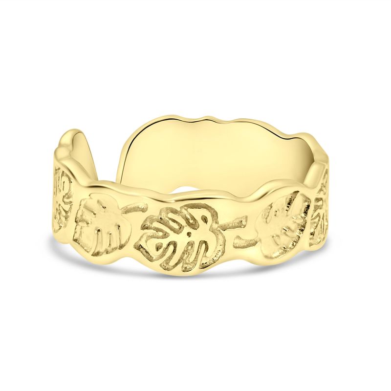 14K Gold Plated Leaf Ring - 925 Silver, Adjustable, Handmade