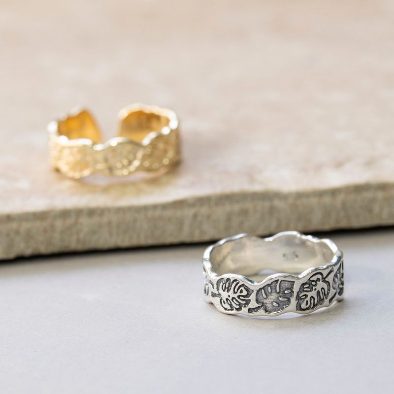 925 Silver Adjustable Leaf Ring with Gemstone for Women
