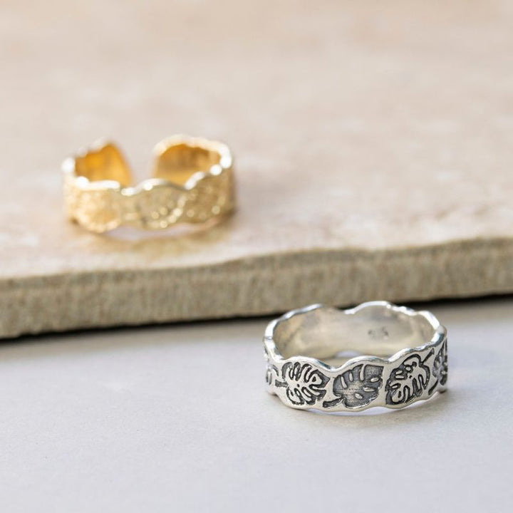 925 Silver Adjustable Leaf Ring with Gemstone for Women