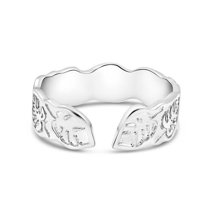 925 Silver Adjustable Leaf Ring with Gemstone for Women