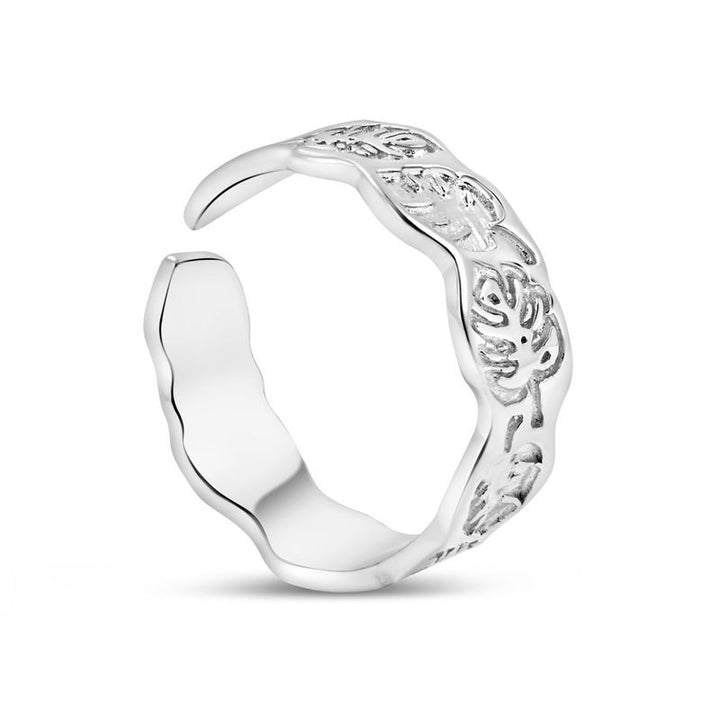 925 Silver Adjustable Leaf Ring with Gemstone for Women