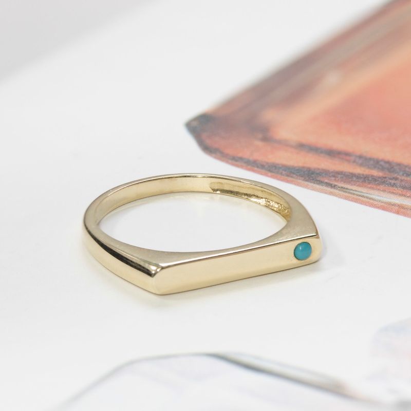 Yellow Yellow Gold Ring Foren with Turquoise 1.7 in the corner