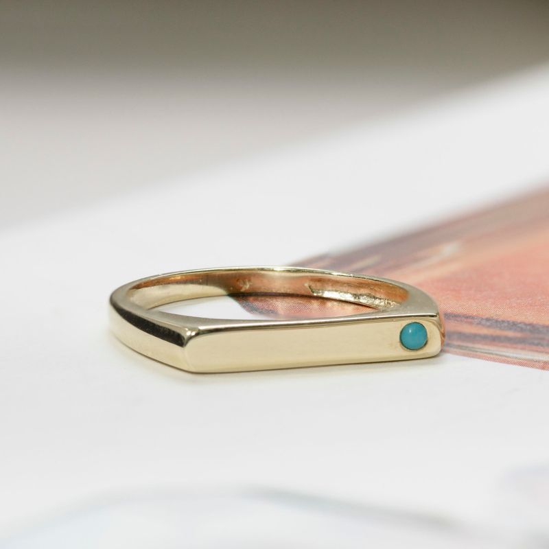 Yellow Yellow Gold Ring Foren with Turquoise 1.7 in the corner