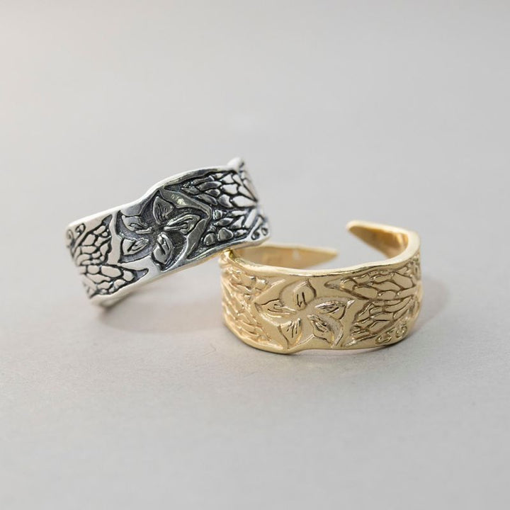 14K Gold Plated Flower Ring - Adjustable 925 Silver, Gemstone, Women's Jewelry