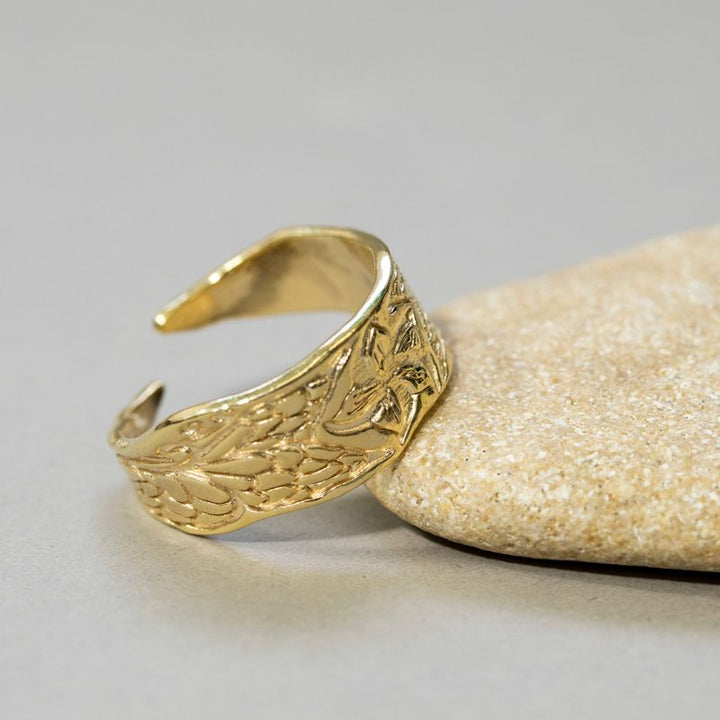 14K Gold Plated Flower Ring - Adjustable 925 Silver, Gemstone, Women's Jewelry