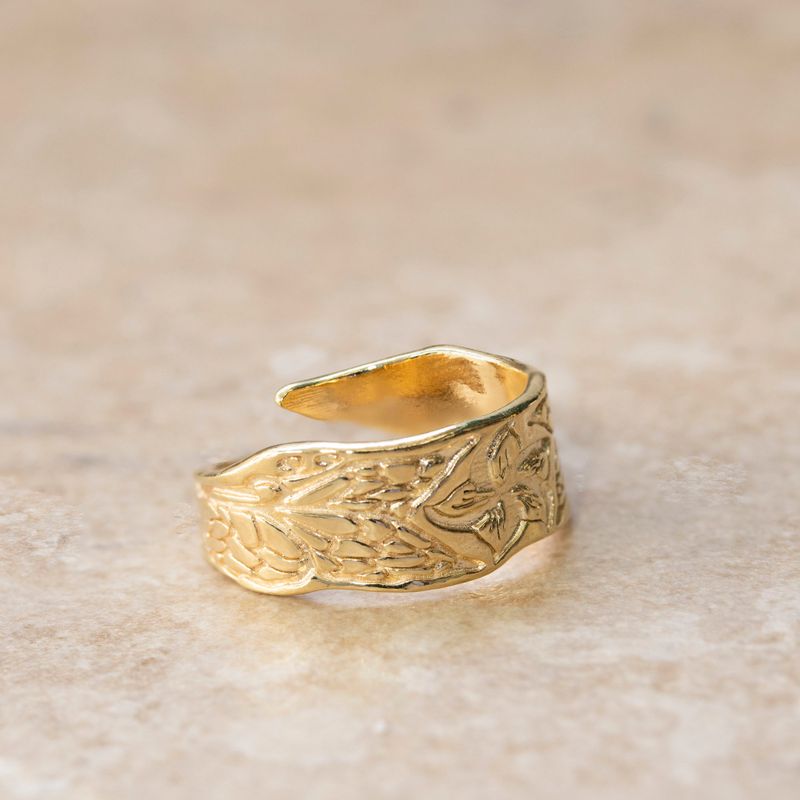 14K Gold Plated Flower Ring - Adjustable 925 Silver, Gemstone, Women's Jewelry
