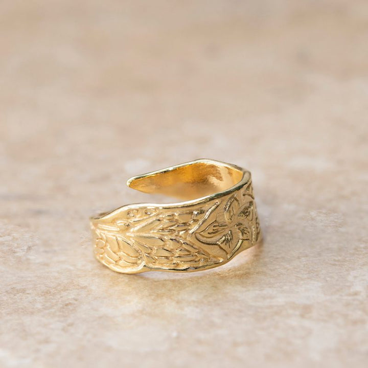 14K Gold Plated Flower Ring - Adjustable 925 Silver, Gemstone, Women's Jewelry