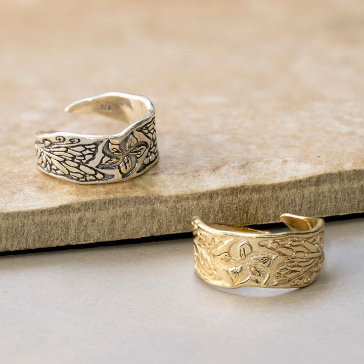 14K Gold Plated Flower Ring - Adjustable 925 Silver, Gemstone, Women's Jewelry