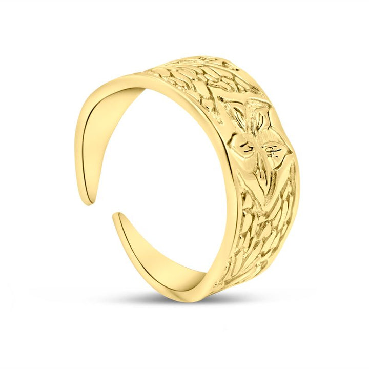 14K Gold Plated Flower Ring - Adjustable 925 Silver, Gemstone, Women's Jewelry