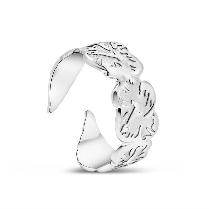 925 Silver Adjustable Leaf Ring with Gemstone for Women