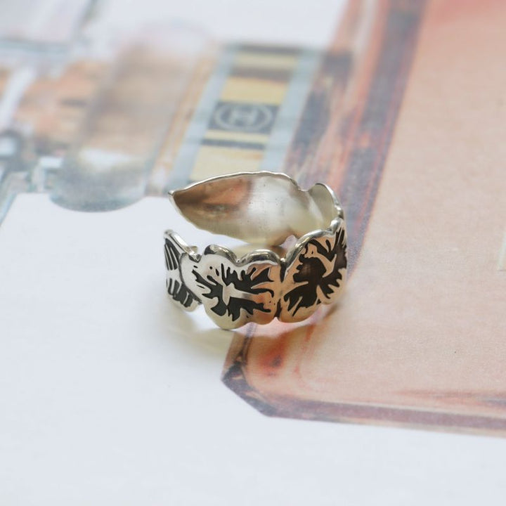 925 Silver Adjustable Leaf Ring with Gemstone for Women