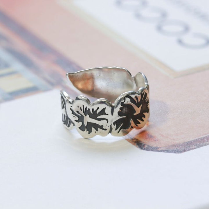 925 Silver Adjustable Leaf Ring with Gemstone for Women