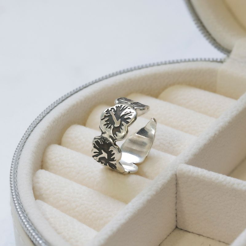 925 Silver Adjustable Leaf Ring with Gemstone for Women