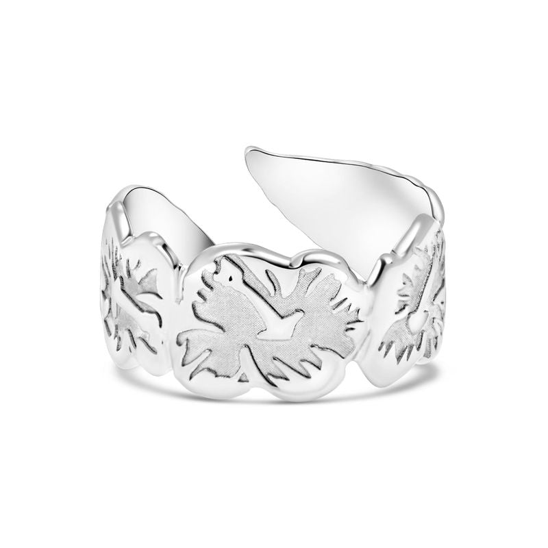 925 Silver Adjustable Leaf Ring with Gemstone for Women