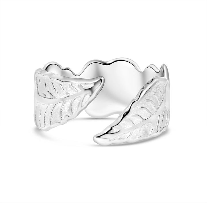 925 Silver Adjustable Leaf Ring with Gemstone for Women