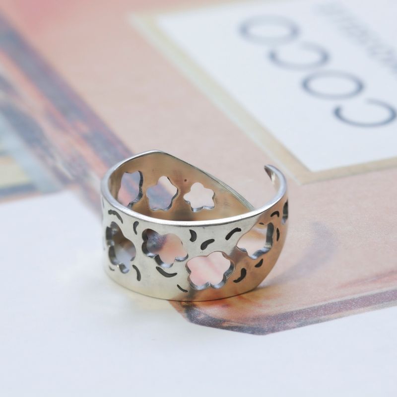 925 Silver Adjustable Leaf Ring with Gemstone for Women
