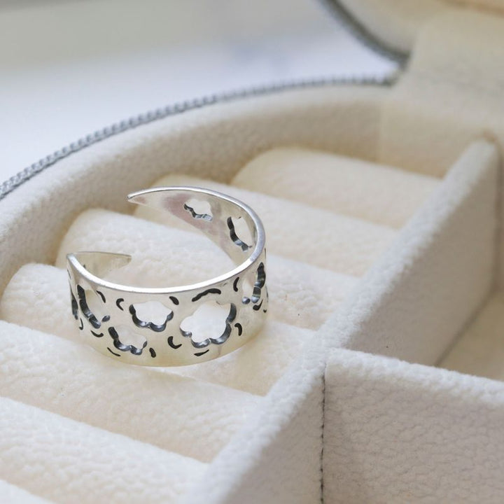 925 Silver Adjustable Leaf Ring with Gemstone for Women