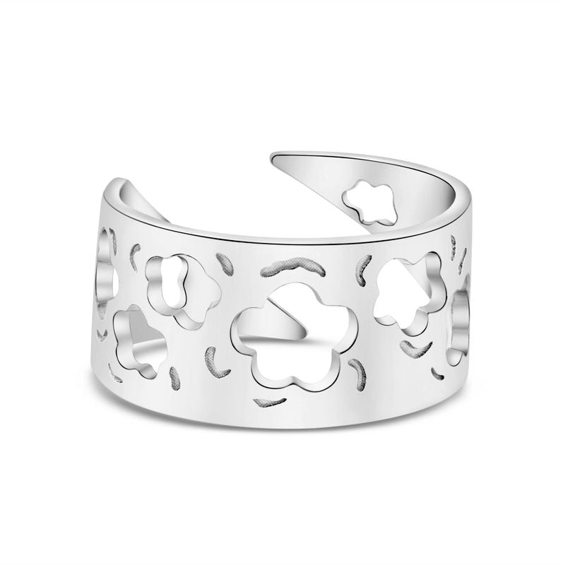 925 Silver Adjustable Leaf Ring with Gemstone for Women