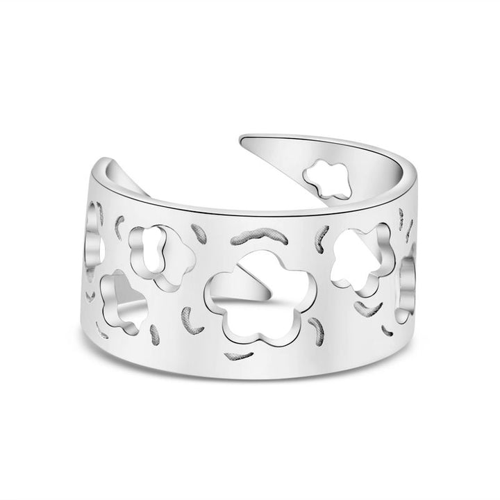 925 Silver Adjustable Leaf Ring with Gemstone for Women